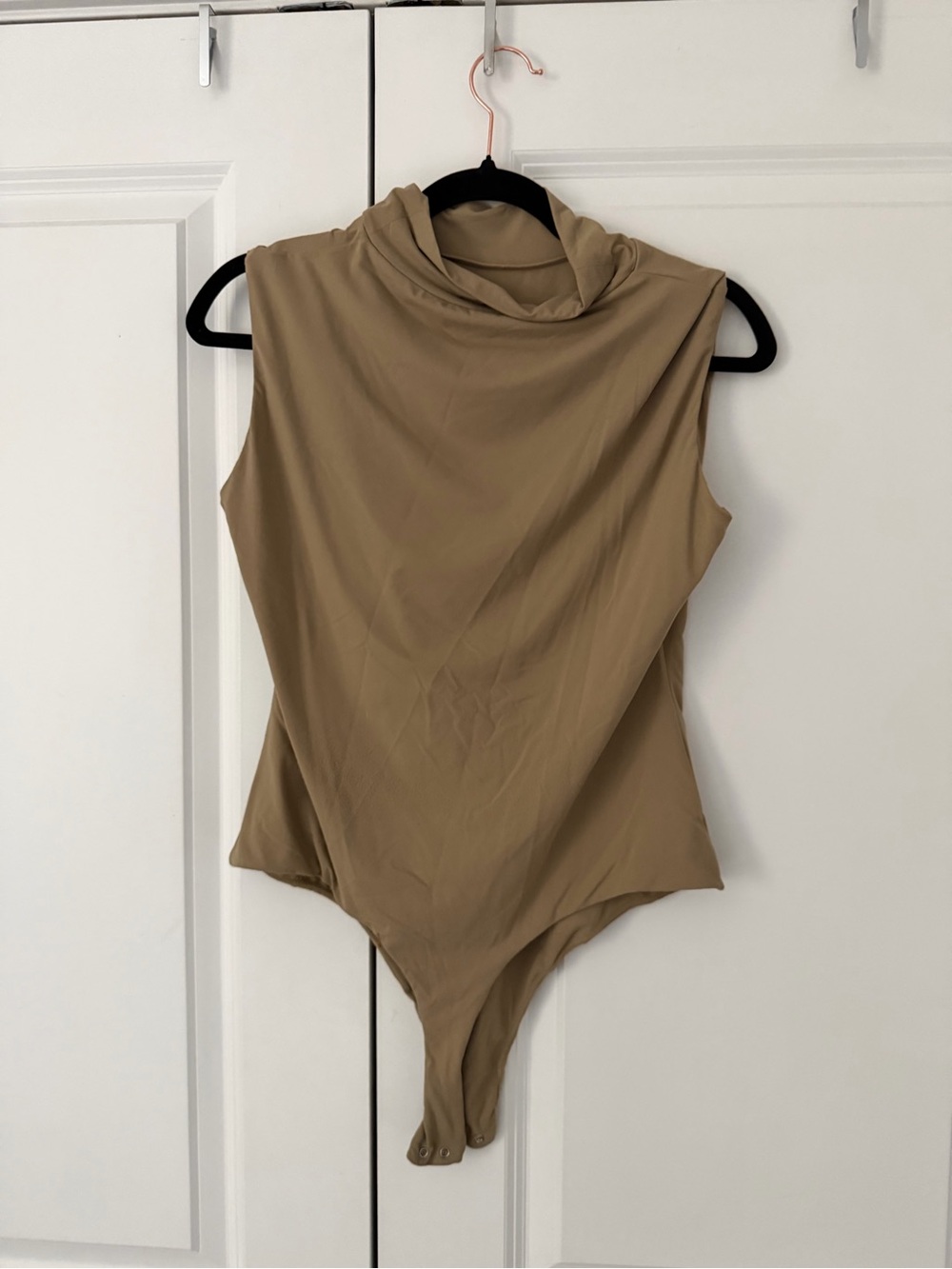Sleeveless Mock Neck Bodysuit in Tan